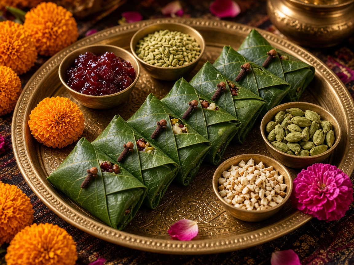 Kolkata and Banarasi sweet paan on brass thali