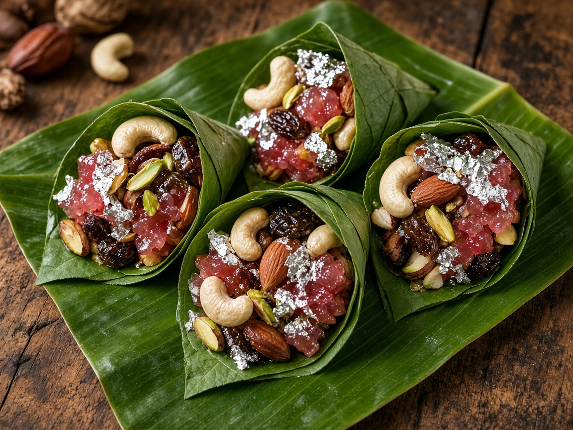 Dry fruit paan with cashews, almonds and silver varq