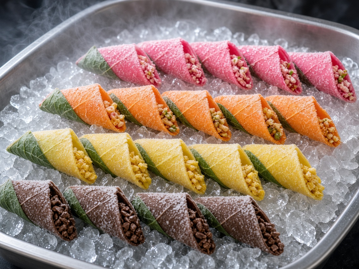Colourful ice gola paan on crushed ice