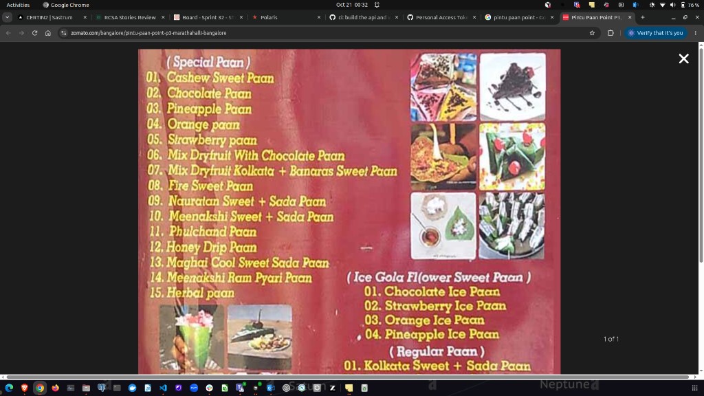 Pintu Paan Point menu board